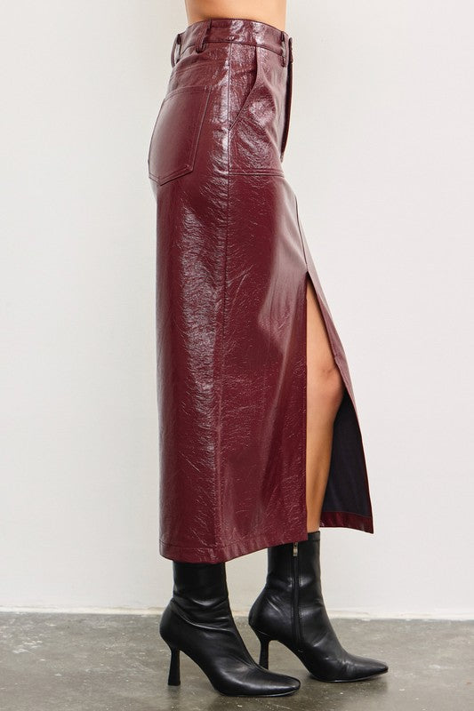 Shrimp - Burgundy Faux Leather Skirt Front Slit