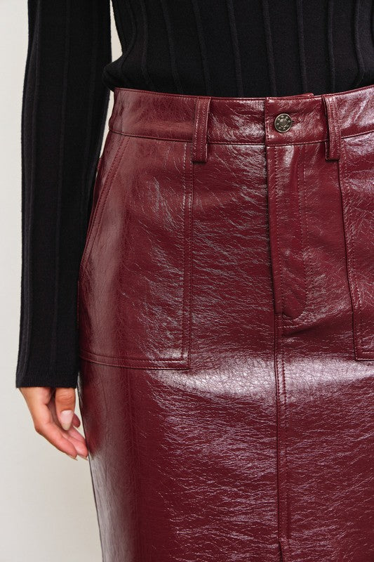 Shrimp - Burgundy Faux Leather Skirt Front Slit