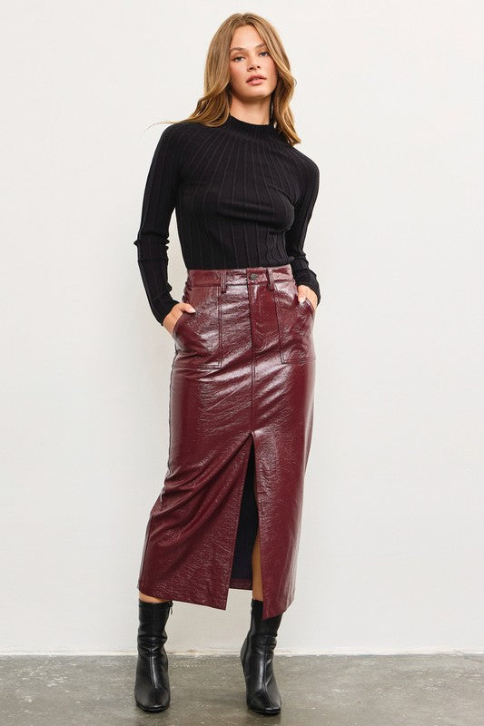 Shrimp - Burgundy Faux Leather Skirt Front Slit