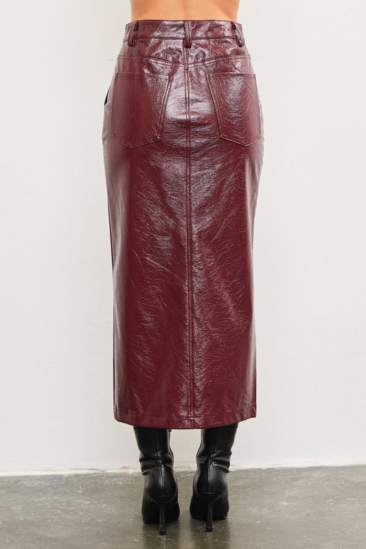 Shrimp - Burgundy Faux Leather Skirt Front Slit