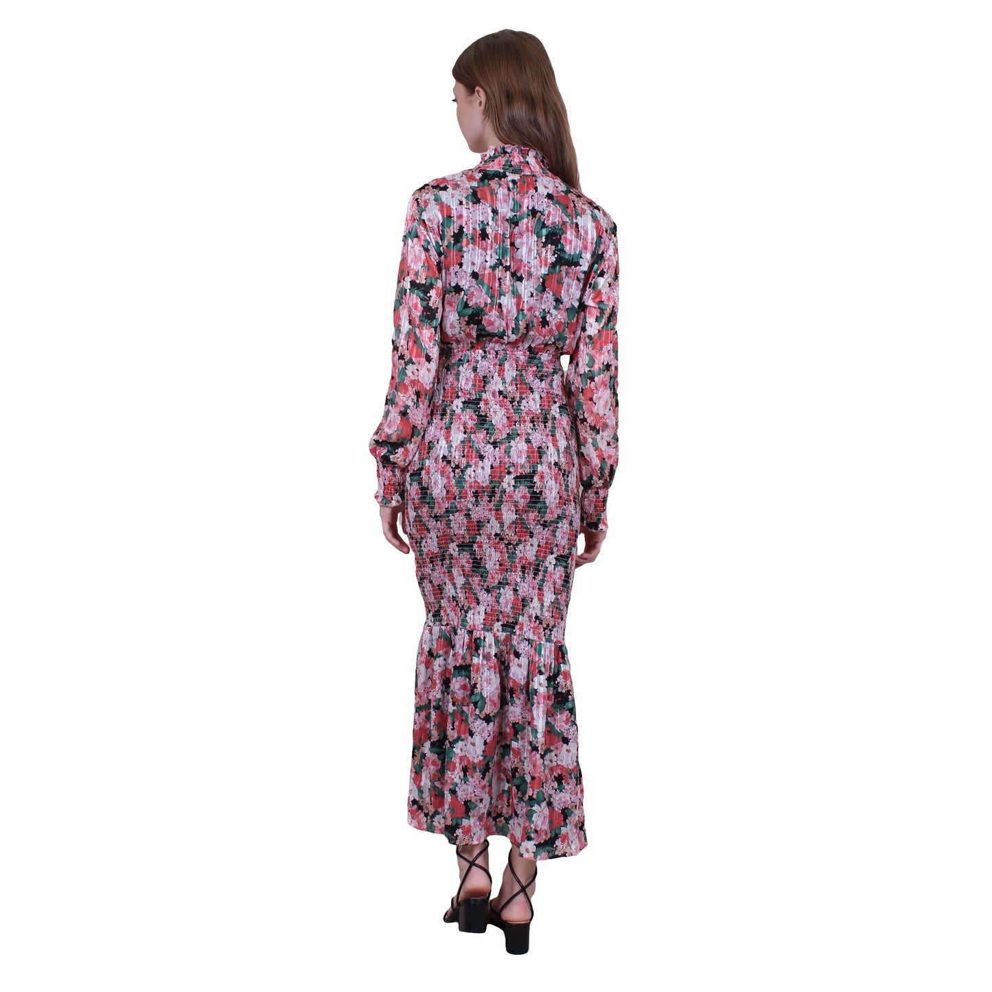 Dolphin - Pink Long Floral Print Smocked Maxi Dress