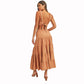 Camel - Crop Top And Ruffle Tier Midi Skirt Set