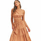 Camel - Crop Top And Ruffle Tier Midi Skirt Set