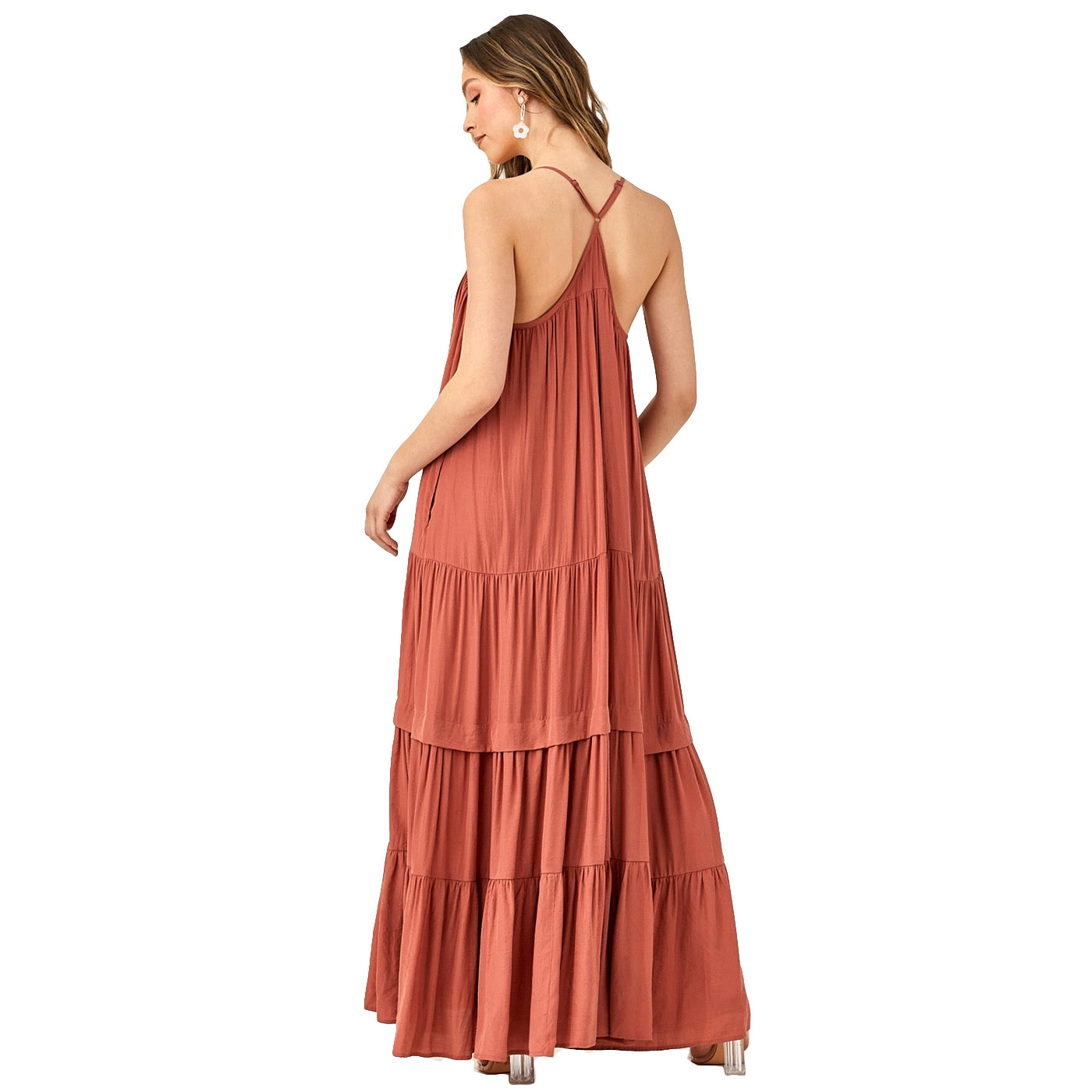 Sloth - Long Criss Cross Strap Tiered Maxi Dress