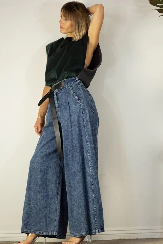 Elephant - Blue LightWeight Wide Leg Denim Pants