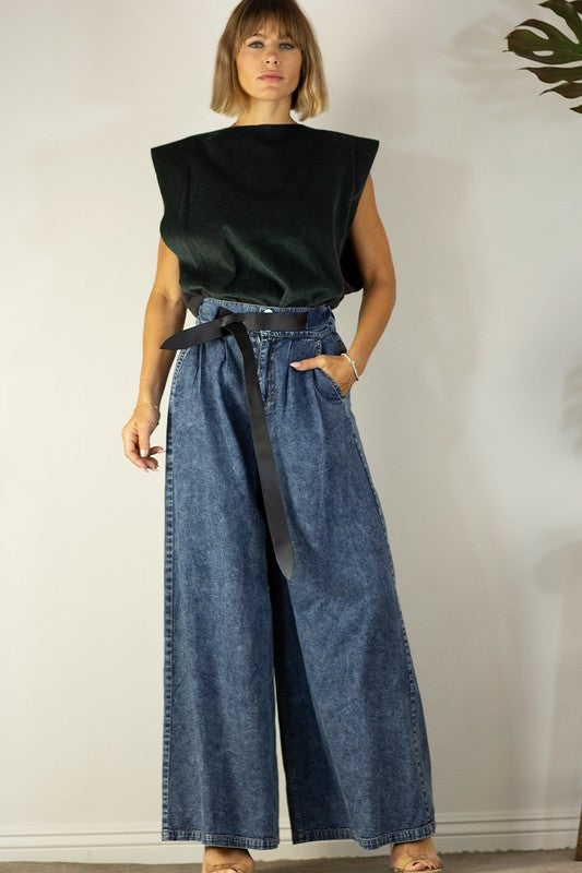 Elephant - Blue LightWeight Wide Leg Denim Pants