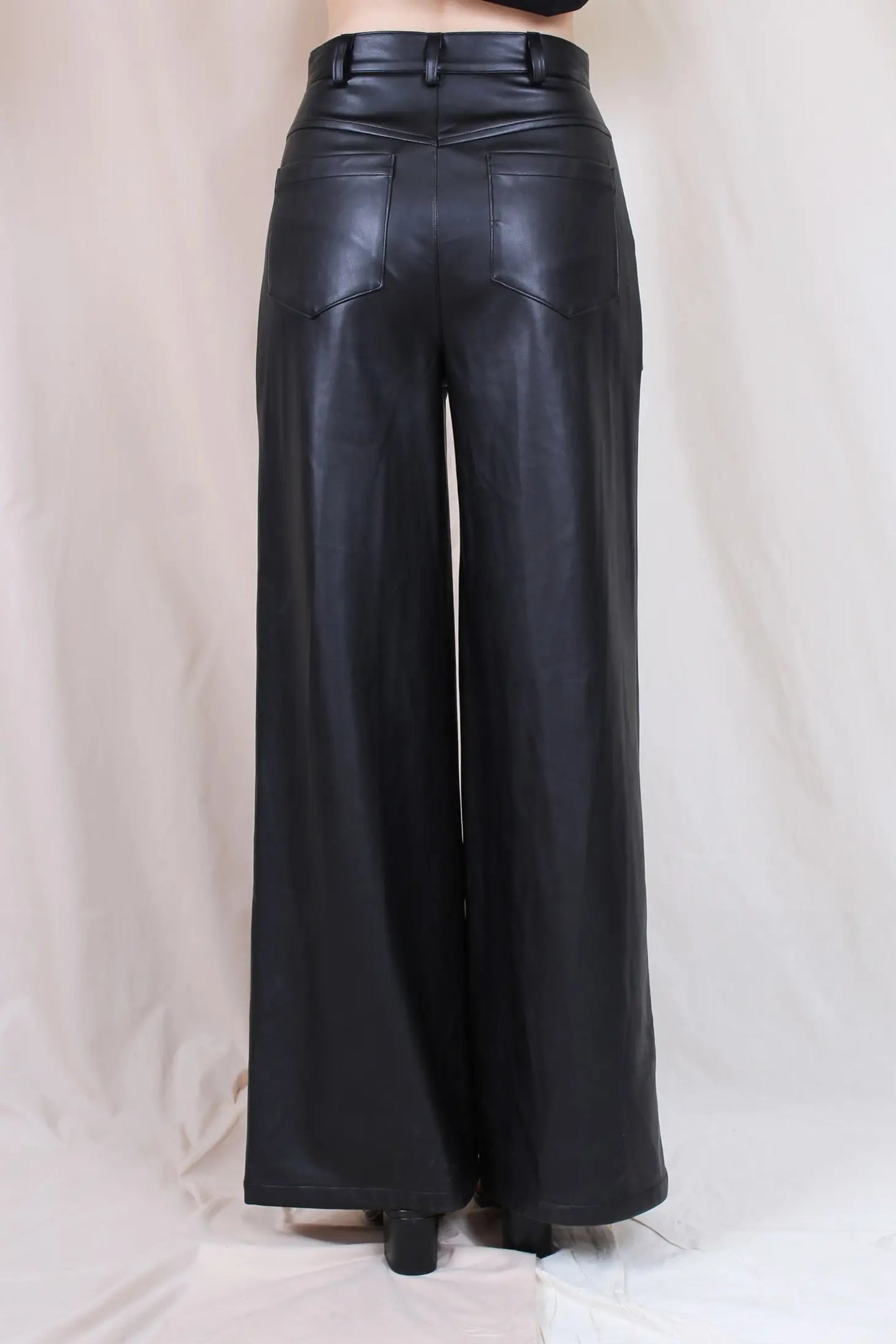 Coyote - Faux Leather Large Pocket Wide Leg Carpenter Pants