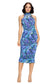 Hummingbird - Blue multi-Color Marble Print Midi Dress, Ruched