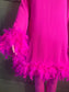 Chicken - Feather Trimmed Long Sleeve Mini Pink Dress