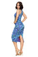 Hummingbird - Blue multi-Color Marble Print Midi Dress, Ruched