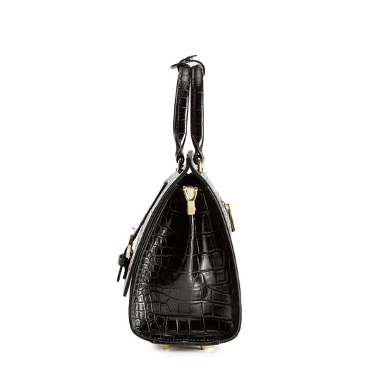 Crocodile Bag - Black vegan leather bag with crossbody strap