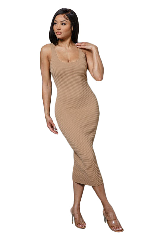 Grizzly - Taupe Tank Midi Sweater Sleeveless Dress