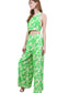 Fish - Trendy One Shoulder Floral Print Jumpsuit Green