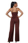 Squirrel Set - Two Set Chocolate Bustier Bodysuit With Elastic Wide Leg Pants