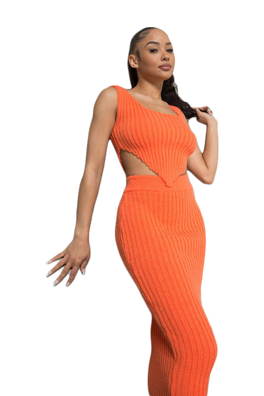 Robin Set- Orange Two Sweater Set Skirt And Tank Top