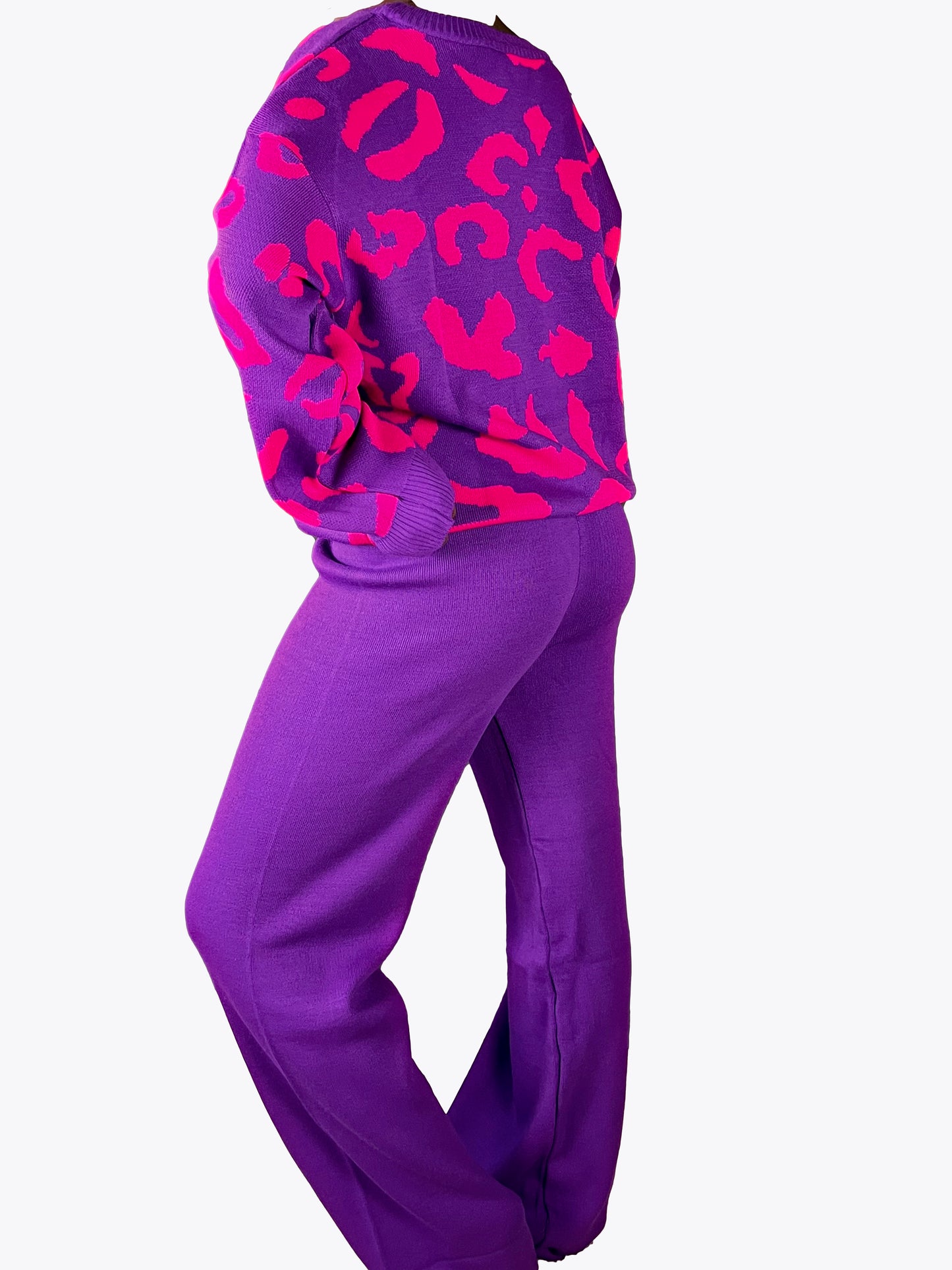 Wolf - Colourful  Knit Pants And Sweater Set Purple, Yellow And Green