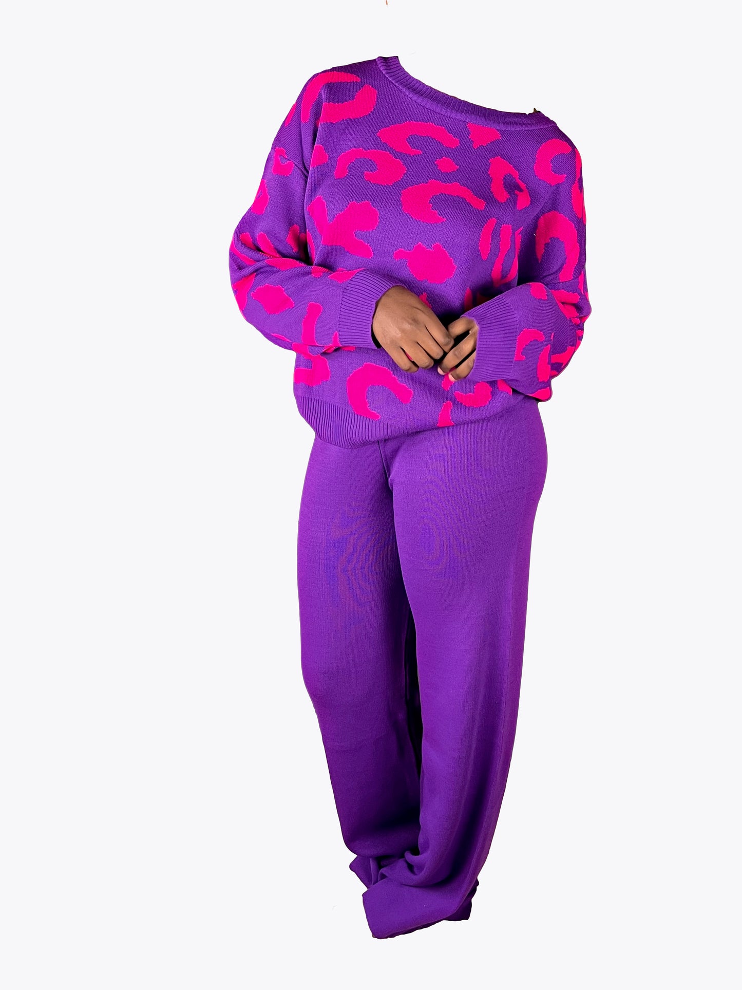 Wolf - Colourful  Knit Pants And Sweater Set Purple, Yellow And Green